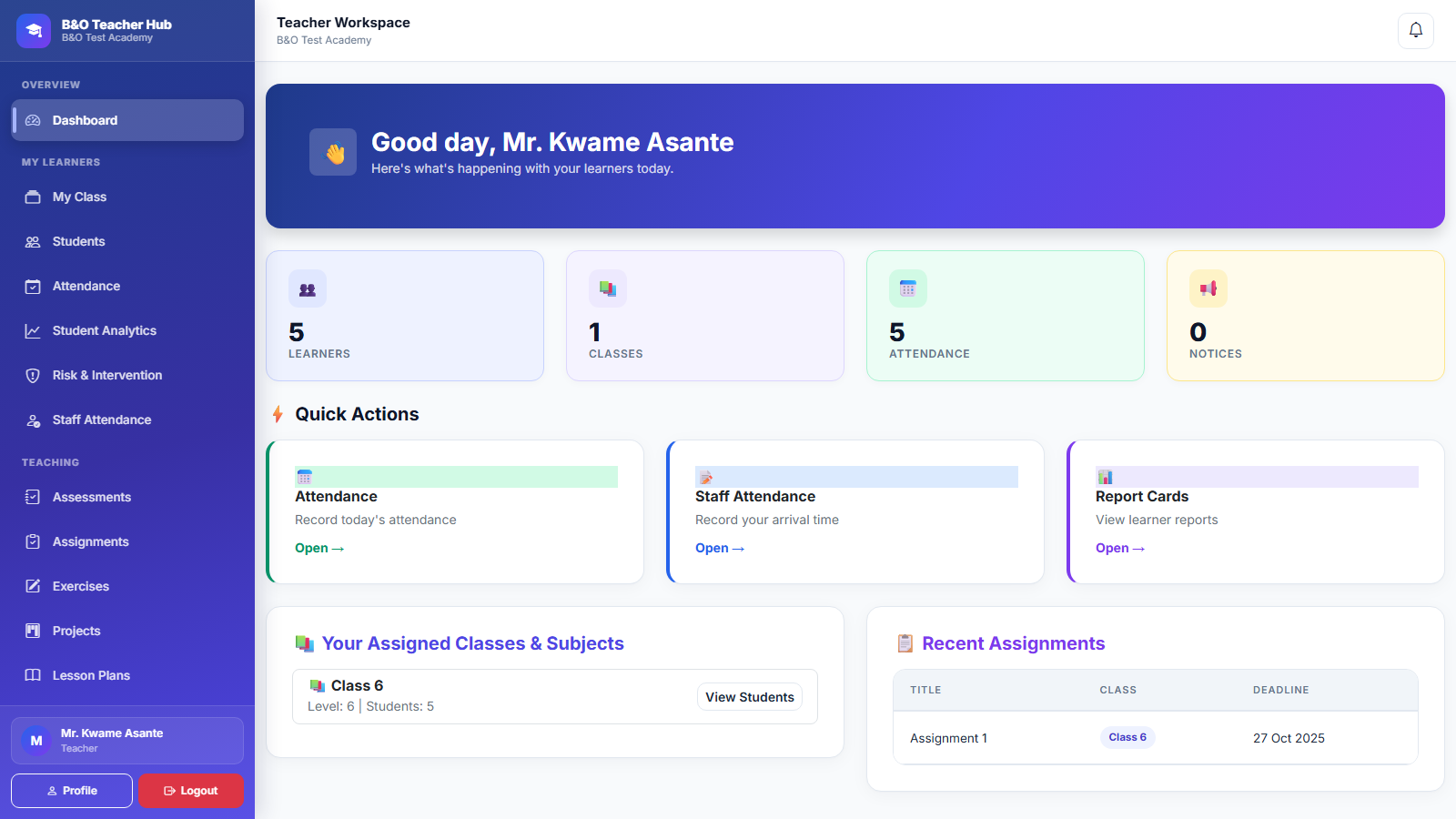 Teacher Dashboard